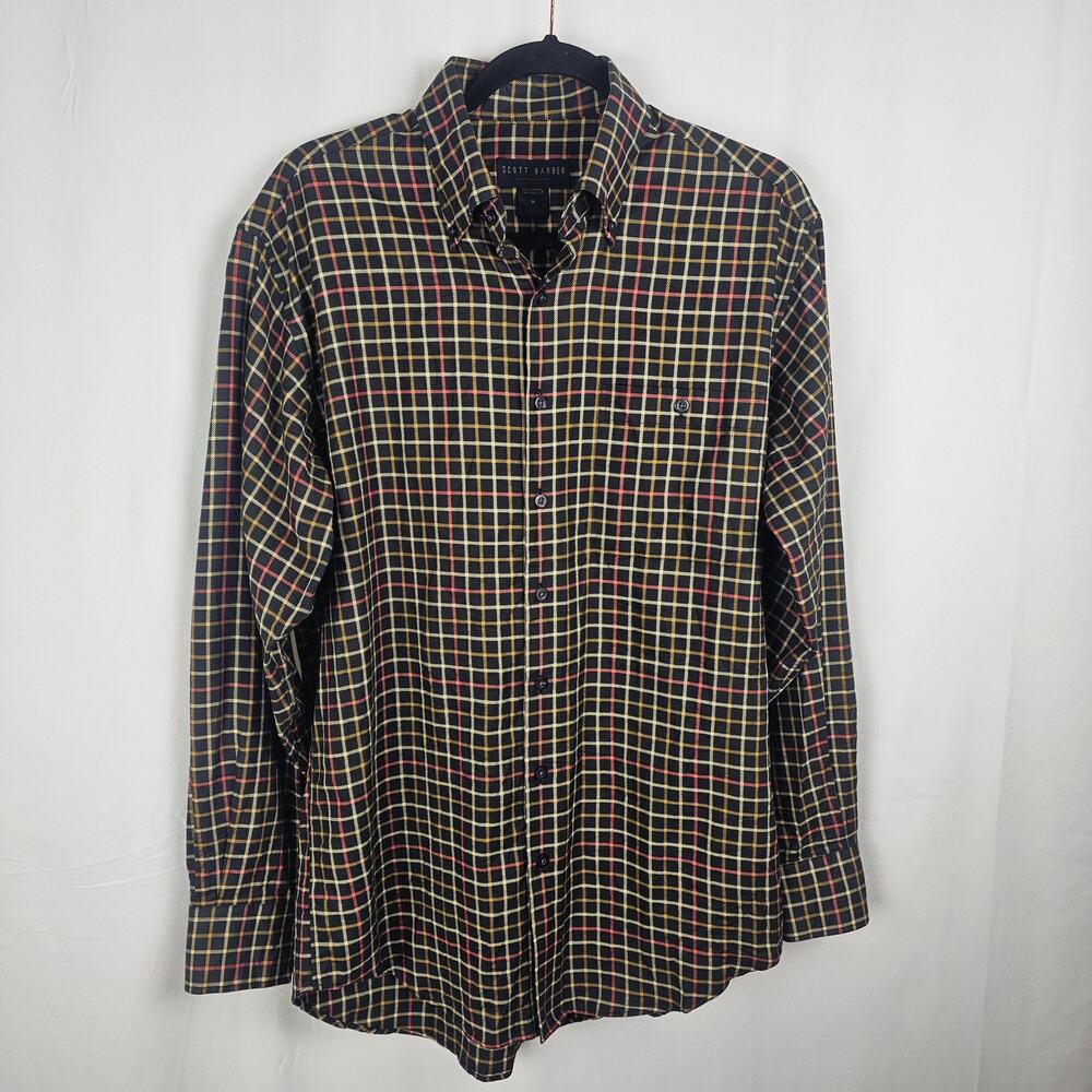 Scott Barber Plaid Button Front Shirt Modern Mens Medium Minimalist